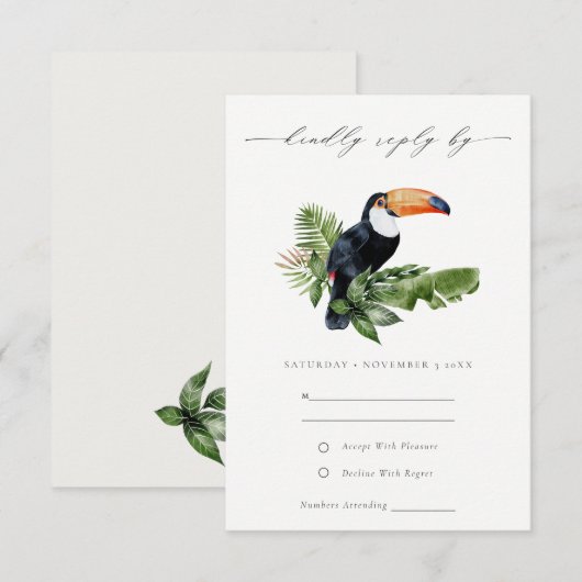 Elegant Tropical Rainforest Toucan Wedding RSVP Kaartje (Voorkant / Achterkant)