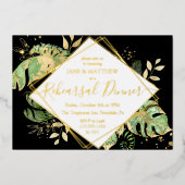 Elegant Tropical Rehearsal Dinner Black & Gold Folie Uitnodiging (Voorkant)