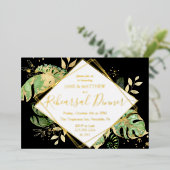 Elegant Tropical Rehearsal Dinner Black & Gold Folie Uitnodiging (Staand Voorkant)