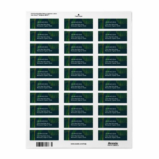 Elegant Tropical Return Address Labels (Full Sheet)