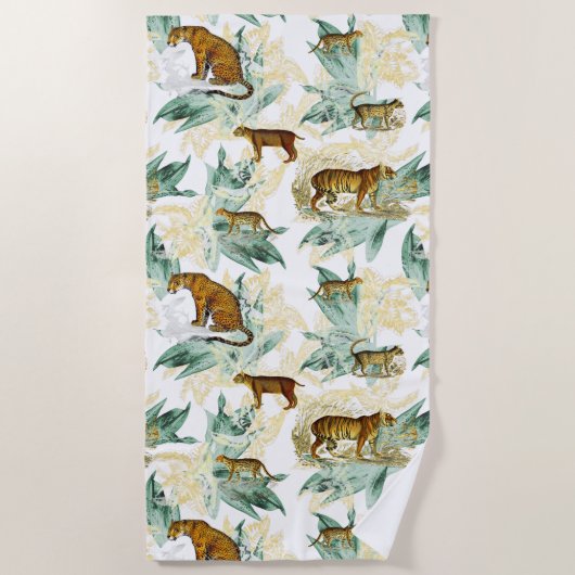 Elegant Tropical Safari Wild Cats Tiger Leopard Strandlaken (Voorkant)