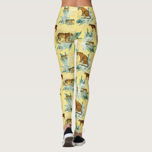 Elegant Tropical Safari Wild Cats Tiger Yellow Leggings (Achterkant)