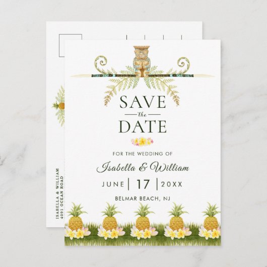 Elegant Tropical Save the Date Invitation Aankondigingskaart (Voorkant / Achterkant)