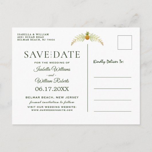 Elegant Tropical Save the Date Invitation Aankondigingskaart (Achterkant)