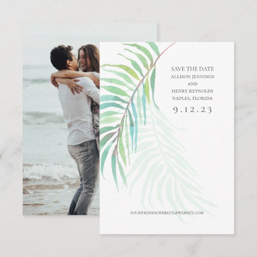 Elegant Tropical Save the Date Wedding Photo Card (Voorkant / Achterkant)