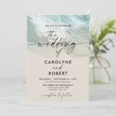Elegant Tropical Summer Blue Ocean Beach Wedding Kaart (Staand voorkant)
