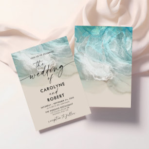 Elegant Tropical Summer Blue Ocean Beach Wedding Kaart
