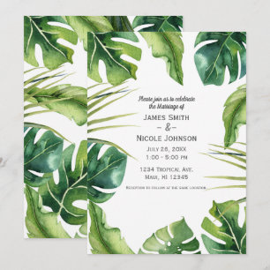 Elegant Tropical Summer Palm Leaves Wedding Kaart