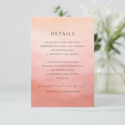 Elegant Tropical Sunset Watercolor Wedding Informatiekaartje (Staand voorkant)