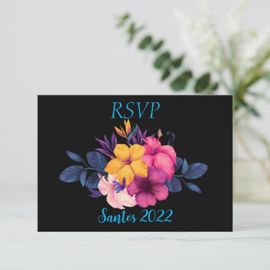 Elegant Tropical Theme Wedding RSVP (Staand voorkant)