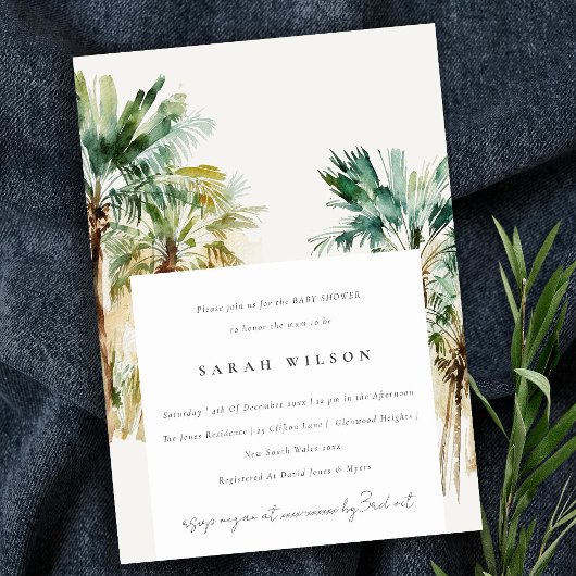 Elegant Tropical Waterverf Palm Trees Baby shower Kaart