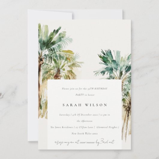 Elegant Tropical Waterverf Palm Trees Birthday Kaart (Voorkant)