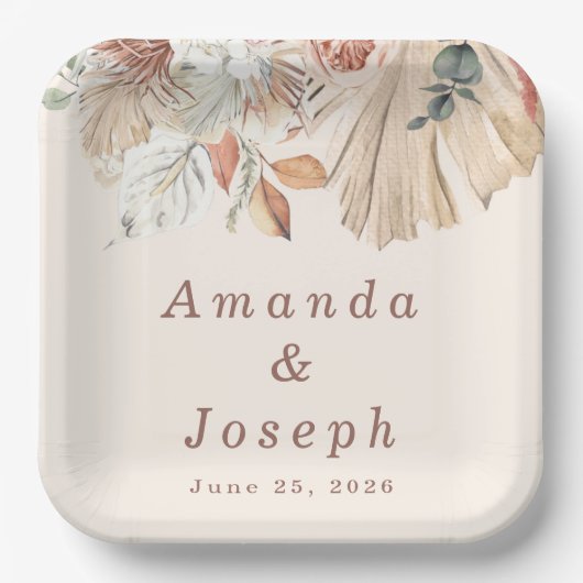 Elegant Tropical Waterverf Spring Floral Wedding Papieren Bordje (Voorkant)