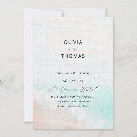 Elegant Tropical Waves Beach all in one Wedding Kaart (Voorkant)