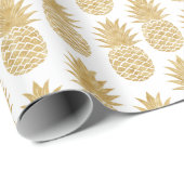 Elegant Tropical White Gold Pineapple Patroon Cadeaupapier (Rol Hoek)