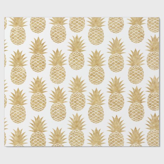 Elegant Tropical White Gold Pineapple Patroon Cadeaupapier (Vlak)
