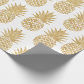 Elegant Tropical White Gold Pineapple Patroon Cadeaupapier (Hoek)