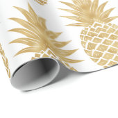 Elegant Tropical White Gold Pineapple Patroon Cadeaupapier (Rol Hoek)