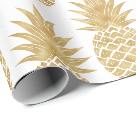 Elegant Tropical White Gold Pineapple Patroon Cadeaupapier (Rol Hoek)