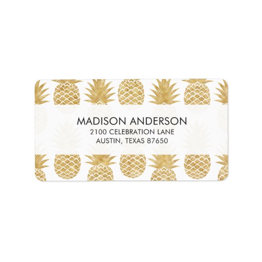 Elegant Tropical White Gold Pineapple Patroon Etiket (Voorkant)