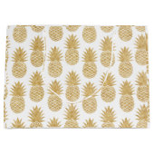 Elegant Tropical White Gold Pineapple Patroon Groot Cadeauzakje (Voorkant)