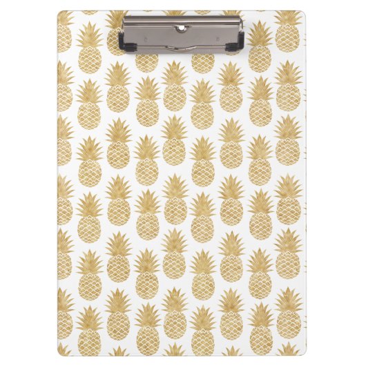 Elegant Tropical White Gold Pineapple Patroon Klembord (Voorkant)