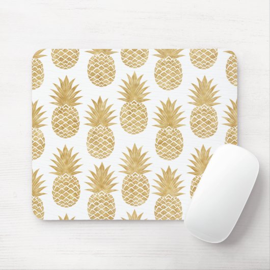 Elegant Tropical White Gold Pineapple Patroon Muismat (Met muis)