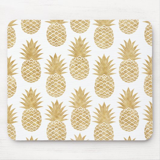 Elegant Tropical White Gold Pineapple Patroon Muismat (Voorkant)