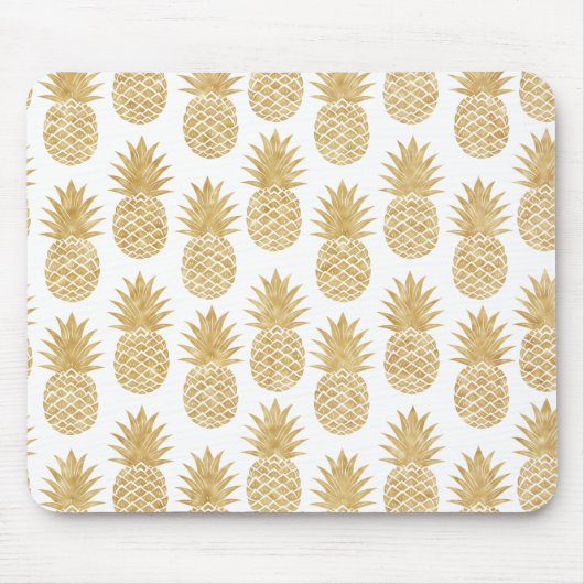 Elegant Tropical White Gold Pineapple Patroon Muismat (Voorkant)