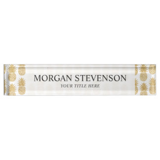Elegant Tropical White Gold Pineapple Patroon Naambordje