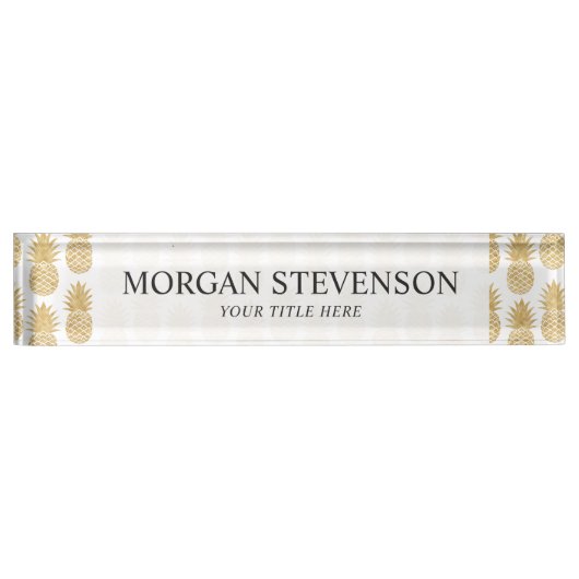 Elegant Tropical White Gold Pineapple Patroon Naambordje (Voorkant)