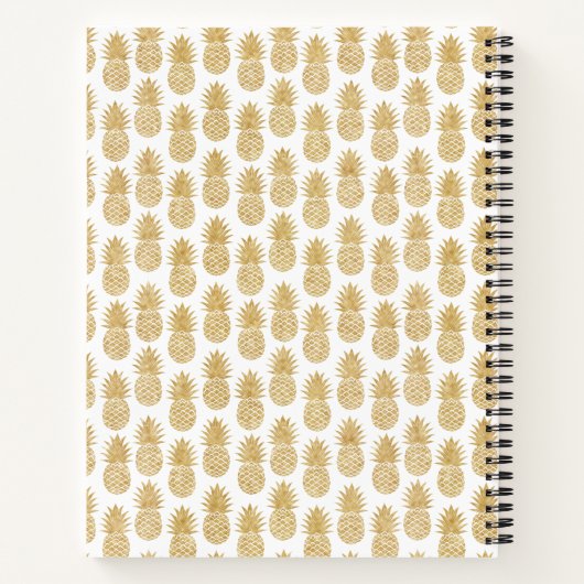 Elegant Tropical White Gold Pineapple Patroon Notitieboek (Achterkant)