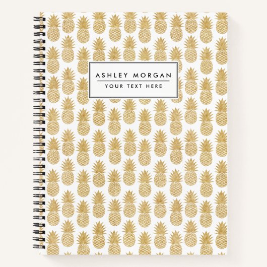 Elegant Tropical White Gold Pineapple Patroon Notitieboek (Voorkant)