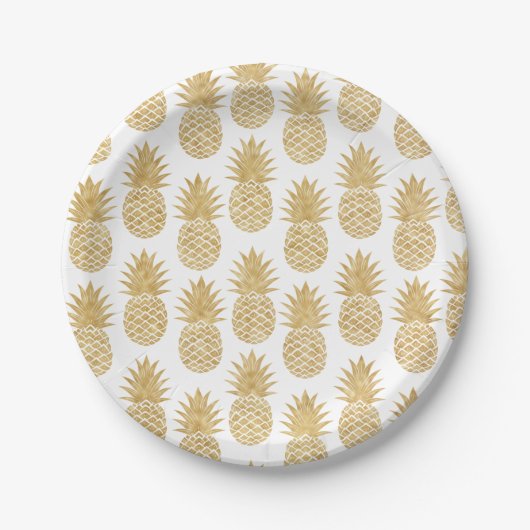 Elegant Tropical White Gold Pineapple Patroon Papieren Bordje (Voorkant)