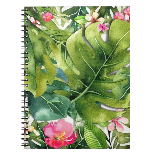 Elegant Tropics Green laat de Floral Waterverf ove Notitieboek (Voorkant)