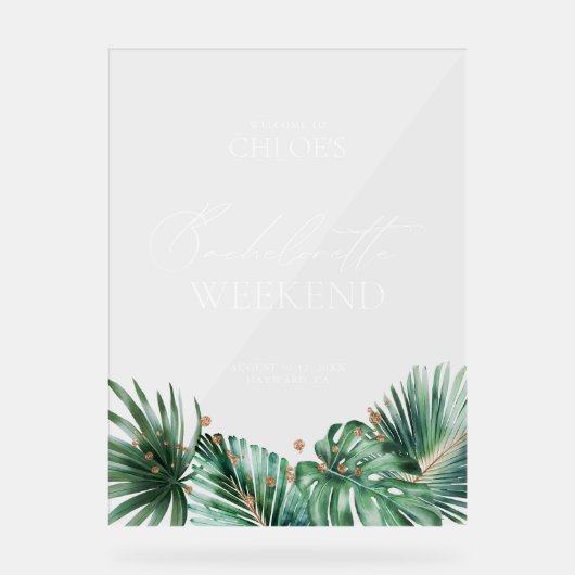 Elegant Tropisch Bachelorette Acryl Welkomstbord Acryl Bord (Voorkant)