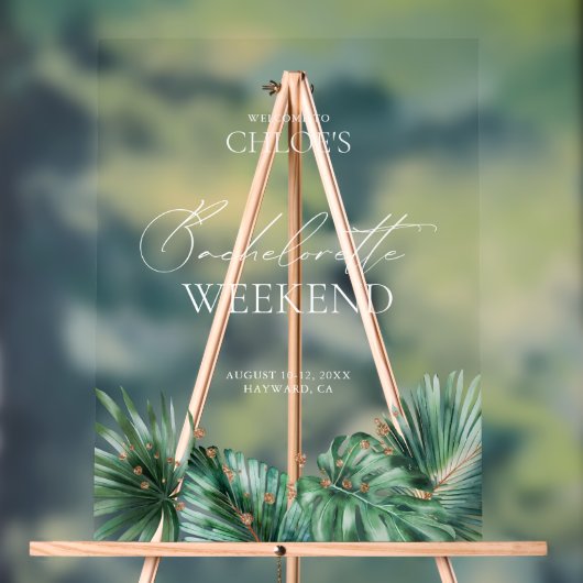 Elegant Tropisch Bachelorette Acryl Welkomstbord Bord (Neutraal)