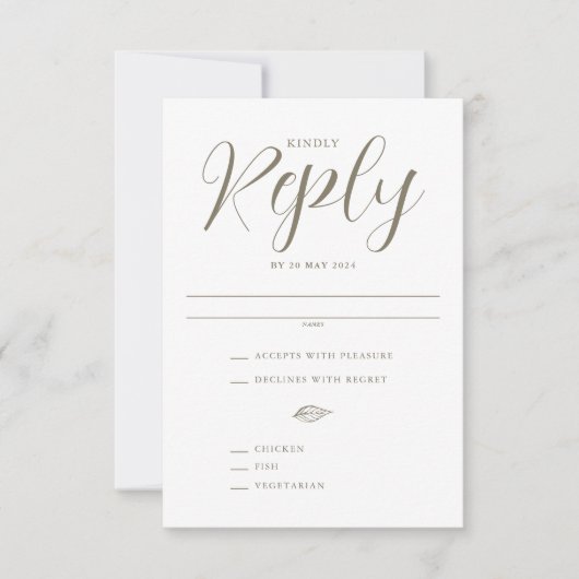 Elegant Tropisch blad Bestemming Bruiloft RSVP Kaartje (Voorkant)