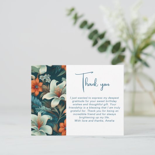 Elegant Tropisch Bloemen Patroon Dank u Briefkaart (Staand voorkant)