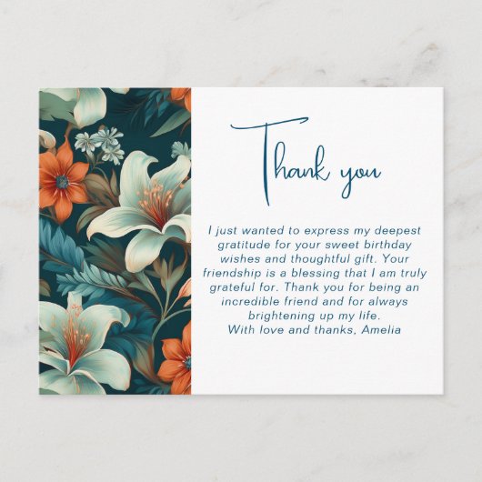 Elegant Tropisch Bloemen Patroon Dank u Briefkaart (Voorkant)