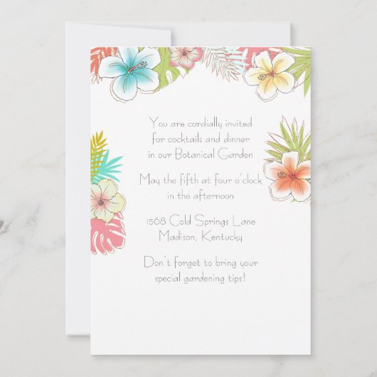 Elegant Tropisch Bloemen Tuinfeest Kaart (Achterkant)