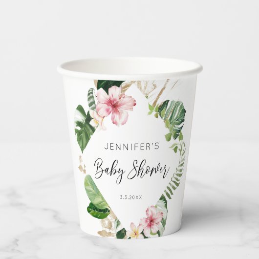 Elegant tropisch bloemenhibiscus-baby shower papieren bekers (Achterkant)