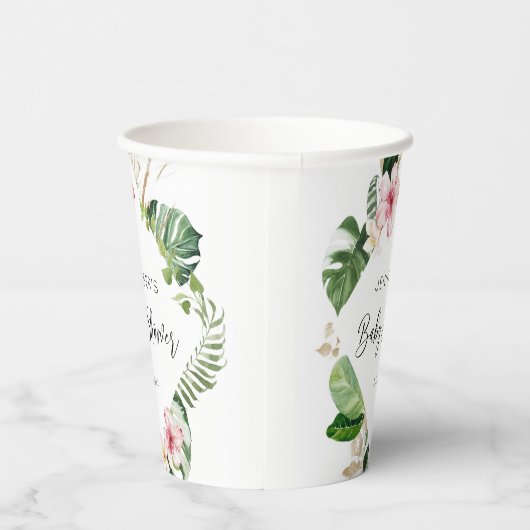 Elegant tropisch bloemenhibiscus-baby shower papieren bekers (Rechts)