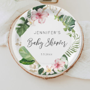 Elegant tropisch bloemenhibiscus-baby shower papieren bordje