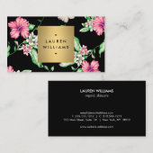 Elegant Tropisch Bloempatroon op Zwart Visitekaartje (Voorkant / Achterkant)