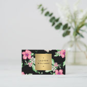 Elegant Tropisch Bloempatroon op Zwart Visitekaartje (Staand voorkant)