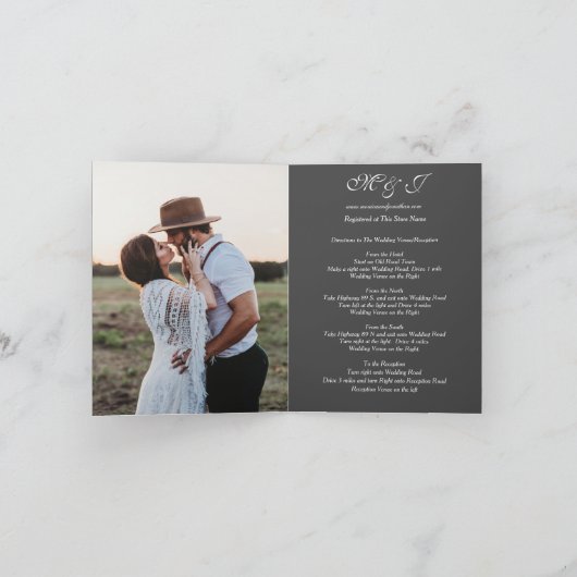 Elegant Tropisch Burgundy Gray Wedding Folded (Binnen)