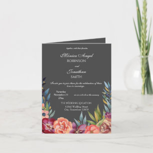Elegant Tropisch Burgundy Gray Wedding Folded