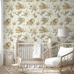 Elegant  Tropisch Dier Beige Toile Behang