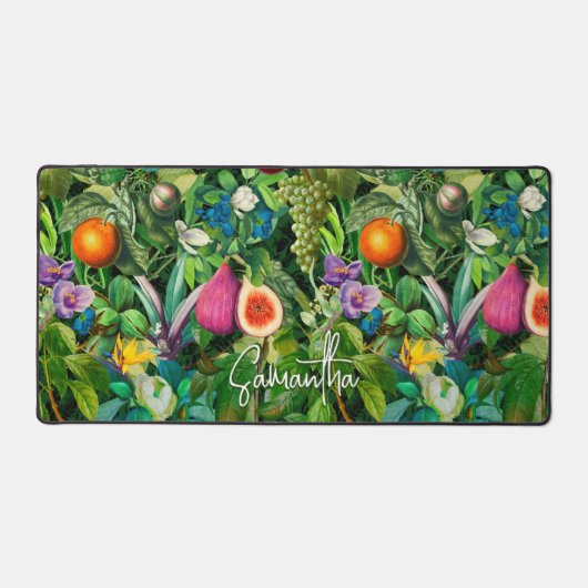 Elegant tropisch fruit groen patroon monogram bureaumat (Voorkant)